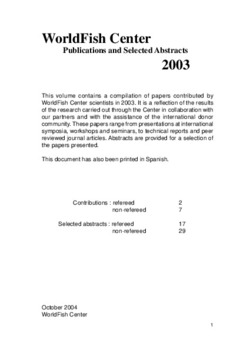 The WorldFish Center: publications and selected abstracts. 2004 The WorldFish Center: publications and selected abstracts. 2004