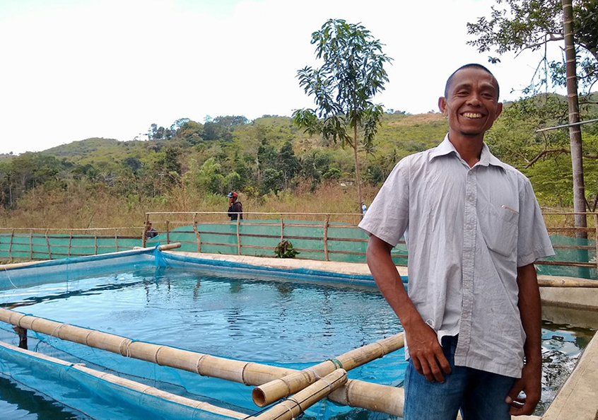 Fish farmer Roberto Bau Maria, 40, of Balibo village, Timor-Leste.