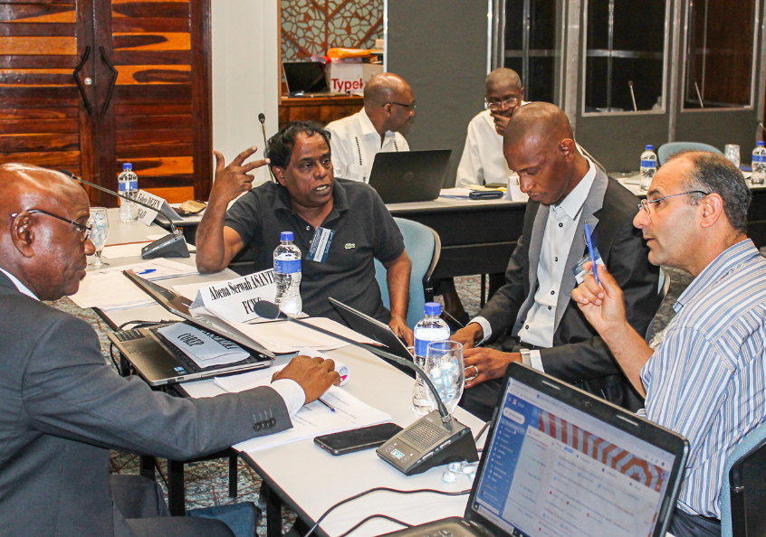 Participants à l'atelier panafricain sur le renforcement des structures organisationnelles des acteurs non étatiques pour la pêche artisanale durable en Afrique, tenu du 10 au 12 juillet 2019 à Kasene (Botswana).