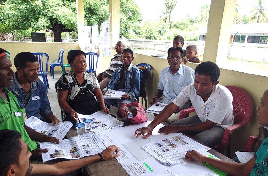 Presentations on climate change adaptations in Batugade, Timor-Leste. Photo by Sharon Suri.