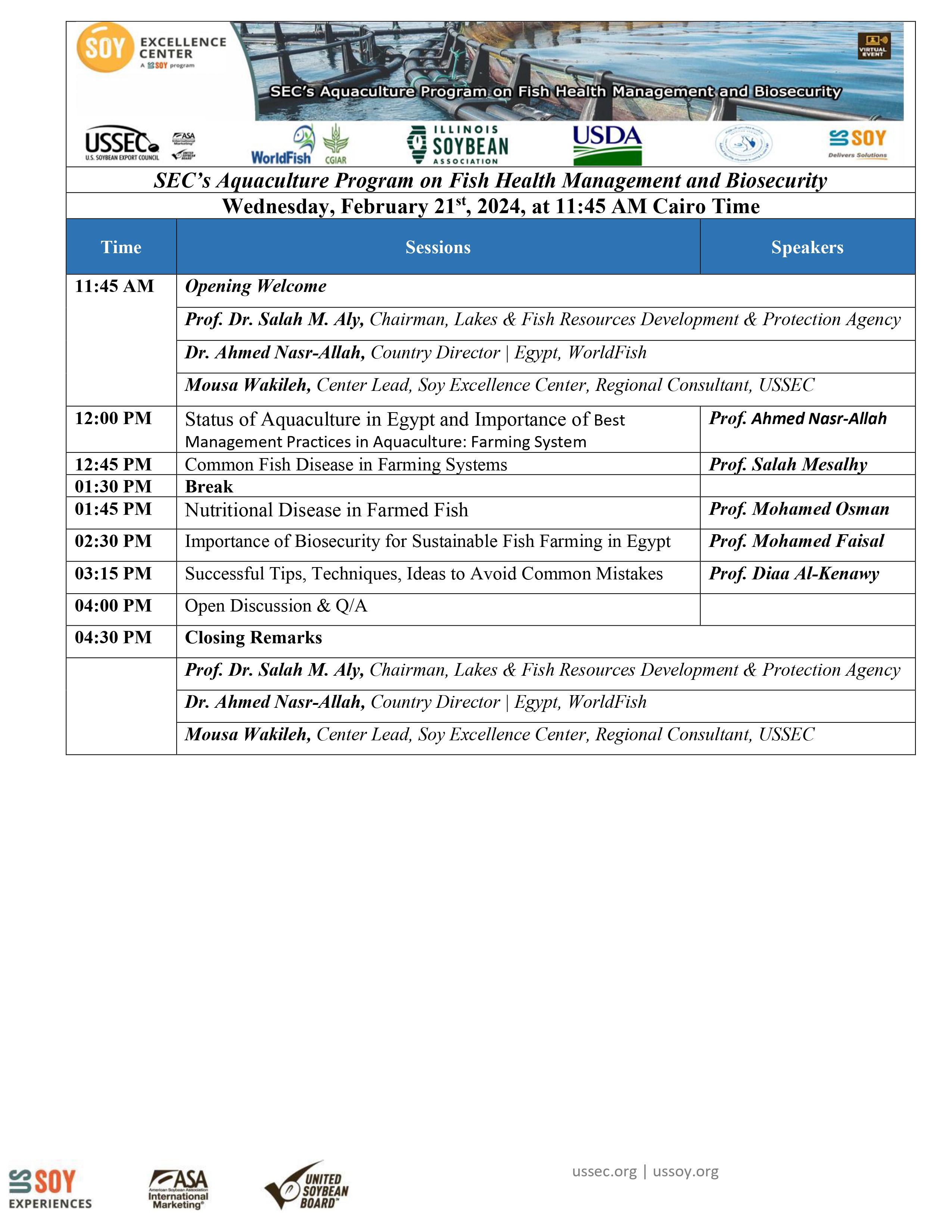 SEC Training Program: SEC’s Aquaculture Program on Fish Health Management and Biosecurity