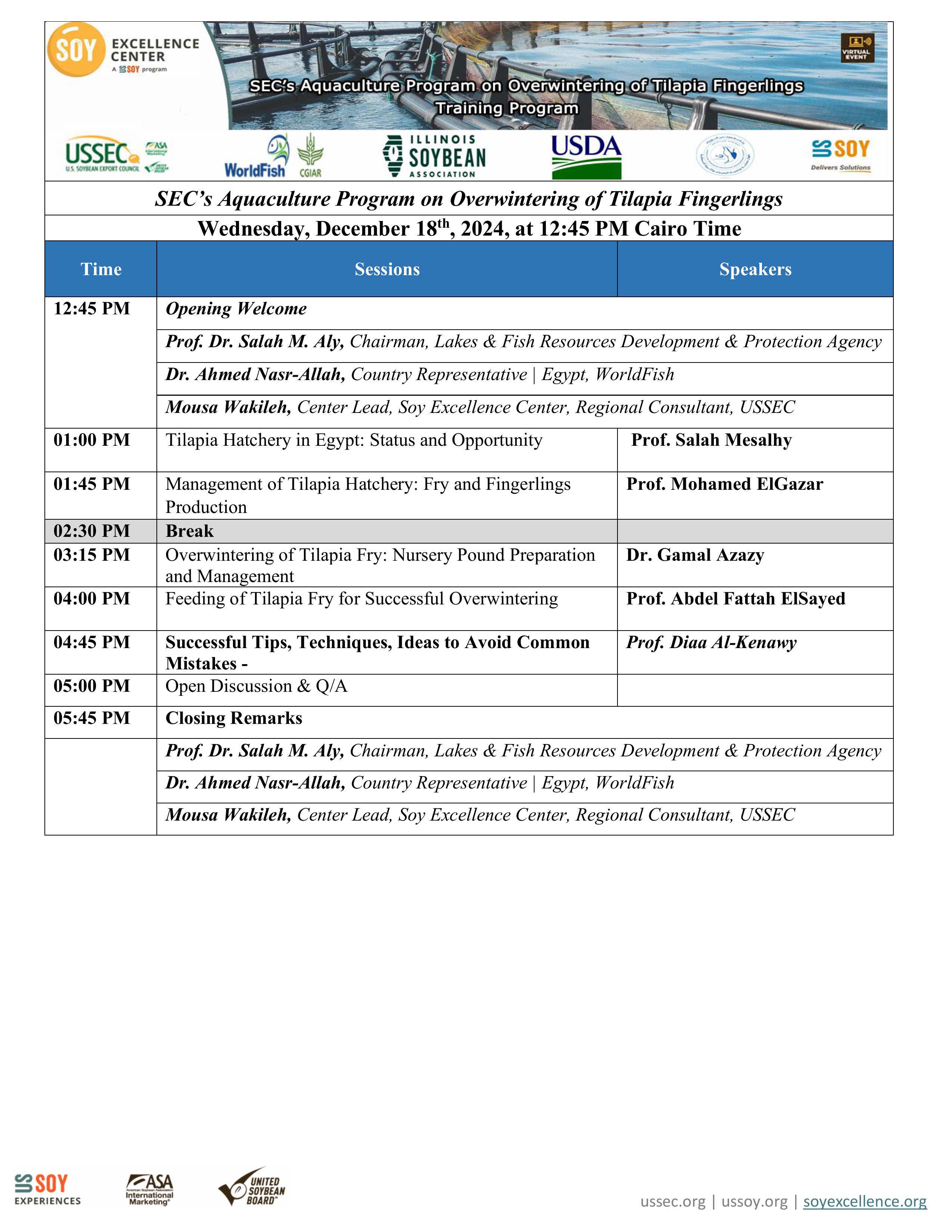 SEC Training Program: SEC’s 81st Aquaculture Program on Overwintering of Tilapia Fingerlings
