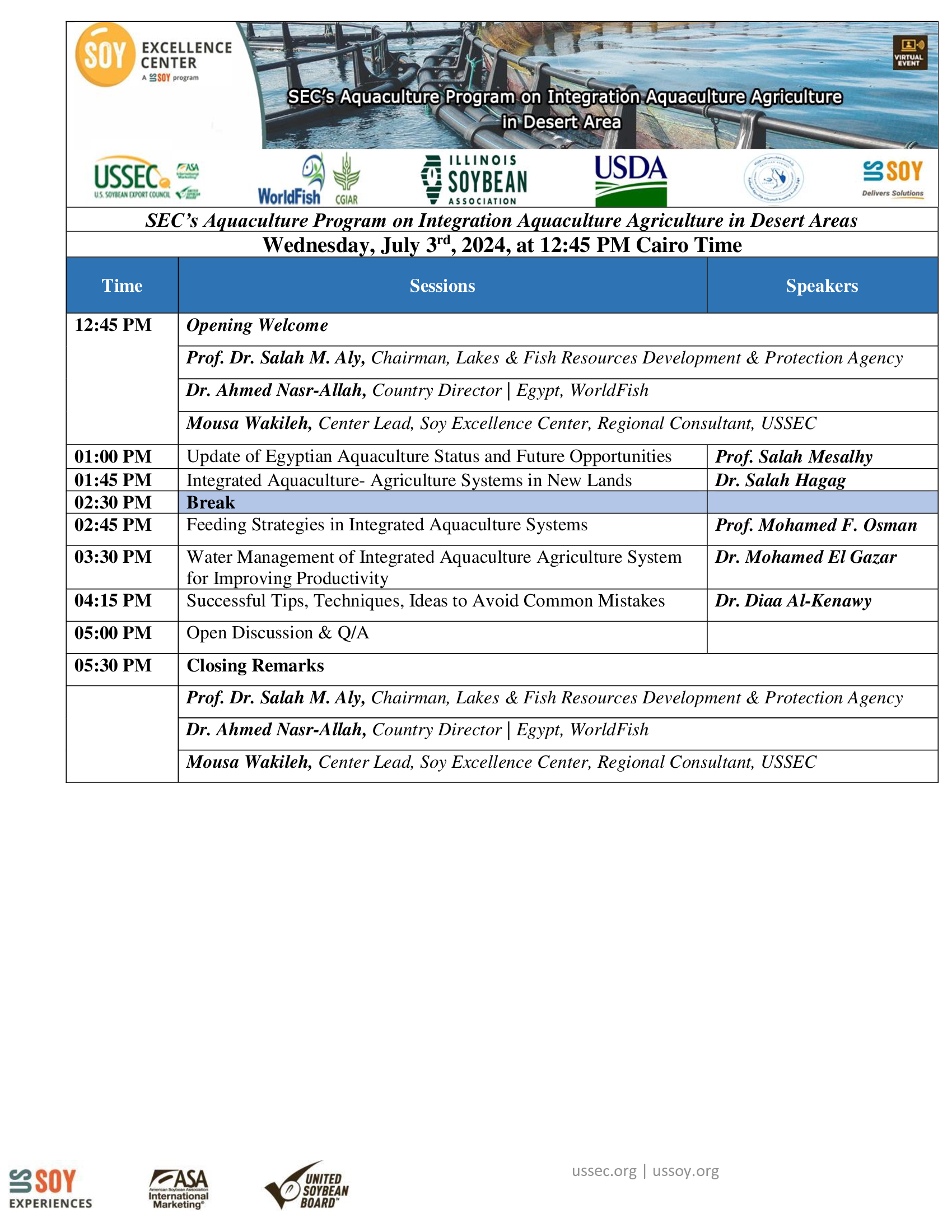 SEC Training Program: SEC’s Aquaculture Program on Integration Aquaculture Agriculture in Desert Areas