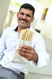 Lyndon Paul, holding Nutrix wafers