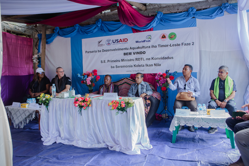 Timor-Leste Prime Minister Taur Matan Ruak and other special guests at the Fish Harvesting Ceremony and Farmer Field Day on 12 August 2022 at Leohitu, Bobonaro. Photo by Shandy Santos.
