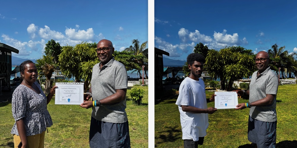 SINU CIF Fellows Ramcy Rado and Anette Gamo Tanda receive their certificate of participation after concluding six week immersion at Nusatupe innovation hub.