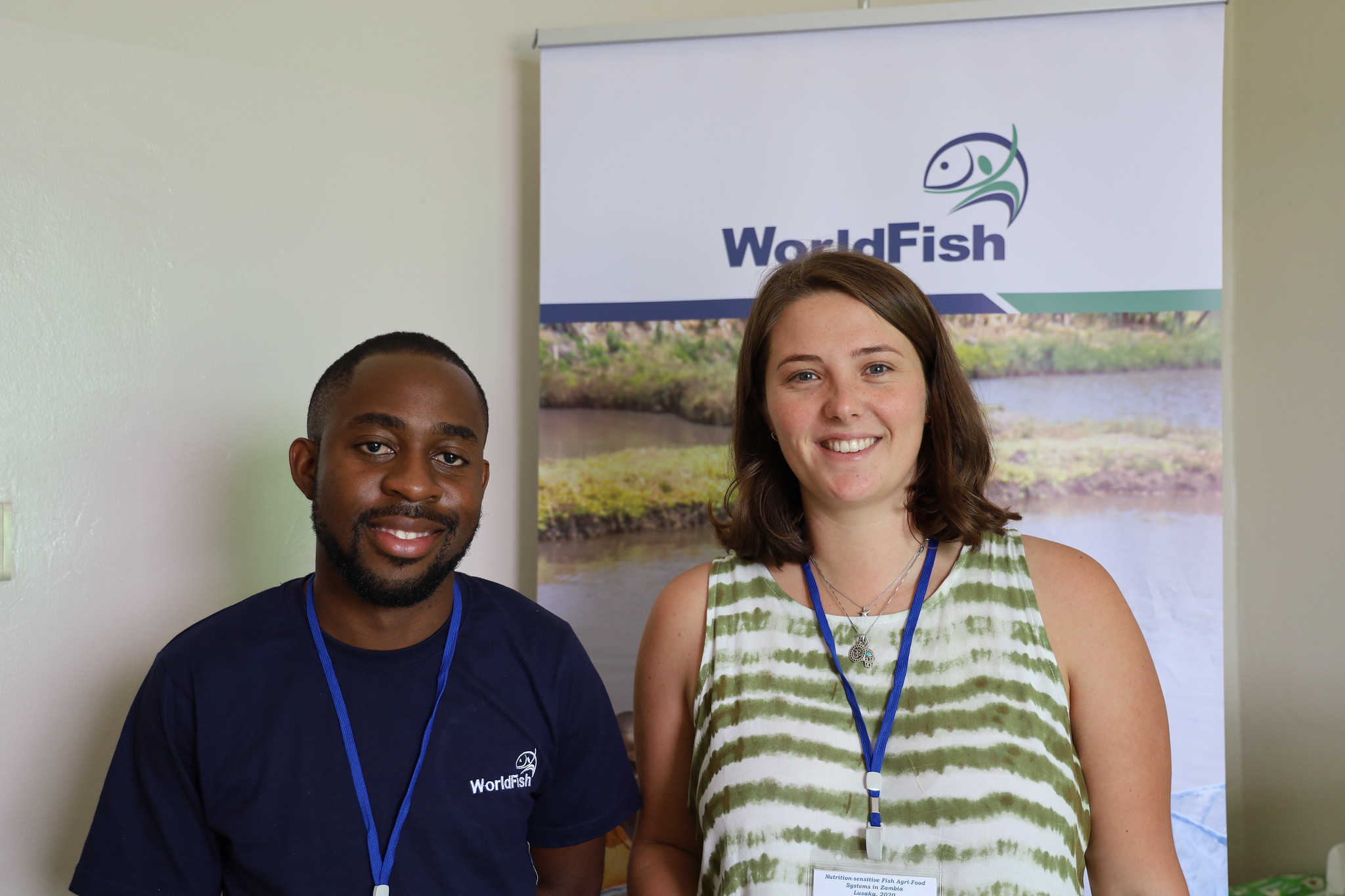 Lucinda ‘Lulu’ Middleton and Muleya Syapwaya at the ‘Nutrition-sensitive fish agri-food systems in Zambia’ workshop in February 2020. photo by Doina Huso/WorldFish.