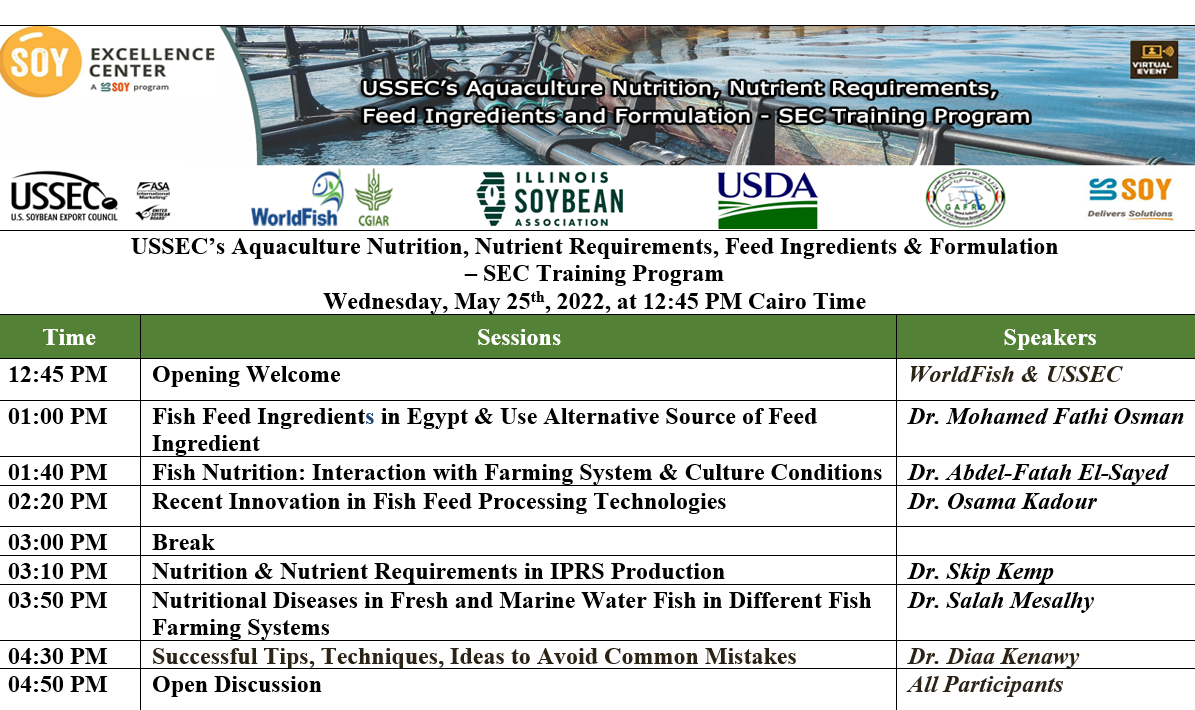 USSEC’s Aquaculture Nutrition, Nutrient Requirements, Feed Ingredients & Formulation – SEC Training Program