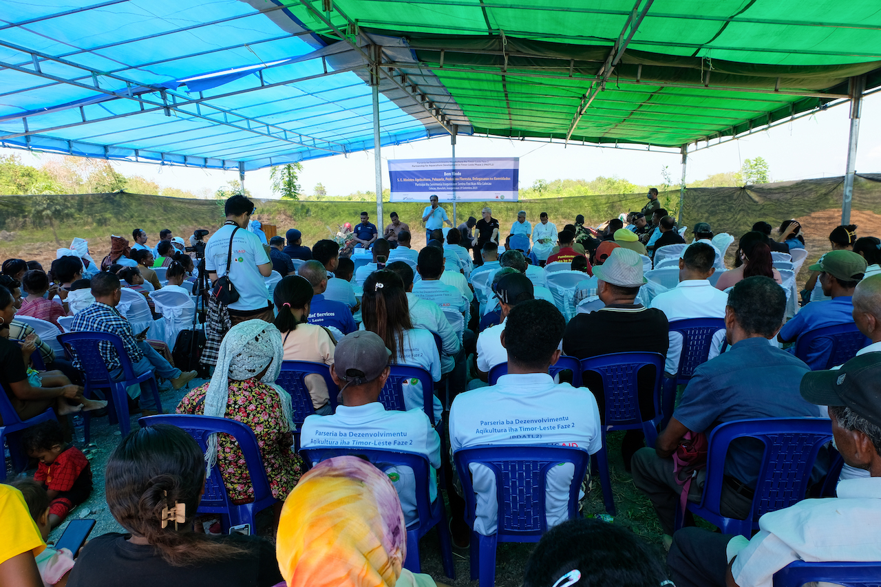 Guests at the inauguration event for Colocau GIFT hatchery on 29 September 2023 in Manufahi, Timor-Leste.