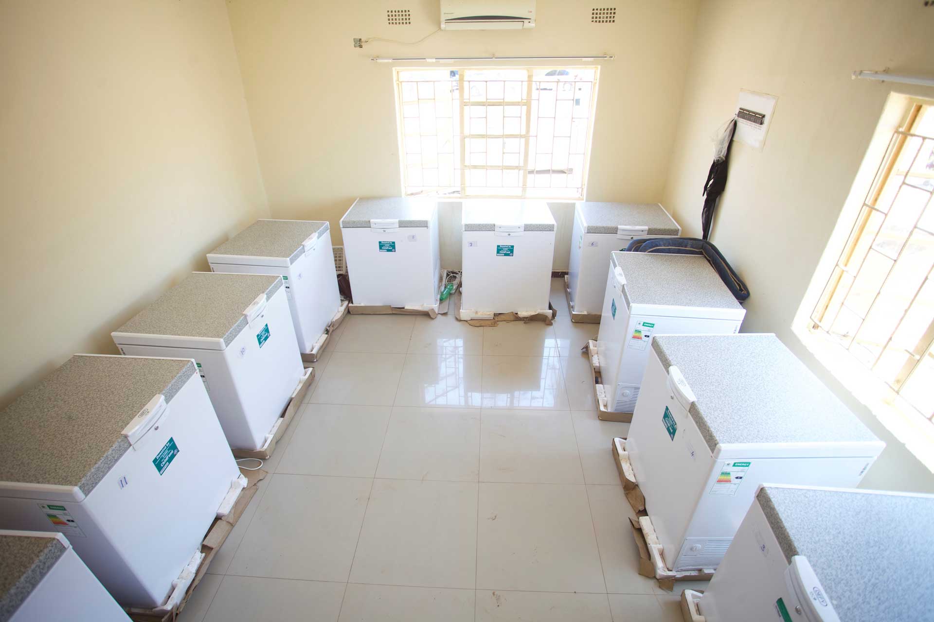 Freezers at the fish storage house built by WorldFish in Luangwa, Zambia. Photo by DoD Media 