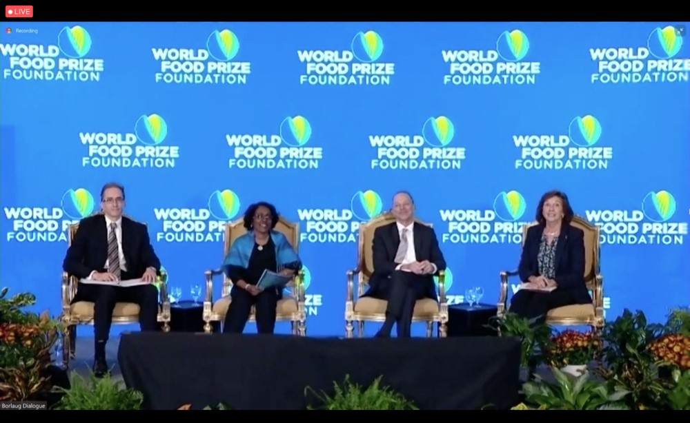 CGIAR’s Kundhavi Kadiresan (second left) discusses challenges and threats to sustainable development.