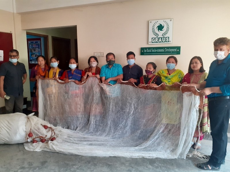 WorldFish handed over fishing nets to the newly formed women-led fish harvesting groups. Photo: WorldFish, Bangladesh 