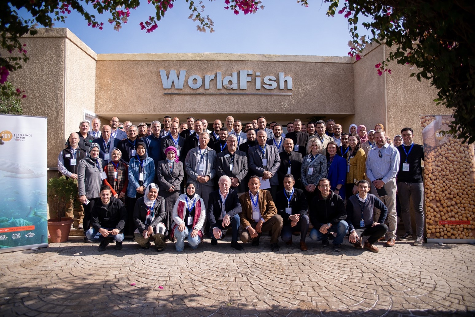 Participants of an in-person training on feed additives and the use of nanotechnology in feed production conducted by the Soybean Excellence Center at WorldFish’s Abbassa facility. Photo by WorldFish.