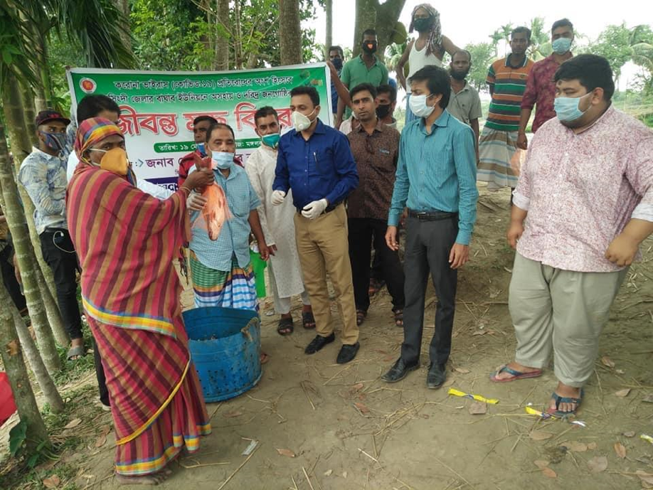 Distribution of pangasius to vulnerable population by a local entrepreneur in Narsingdi. Photo by WorldFish.