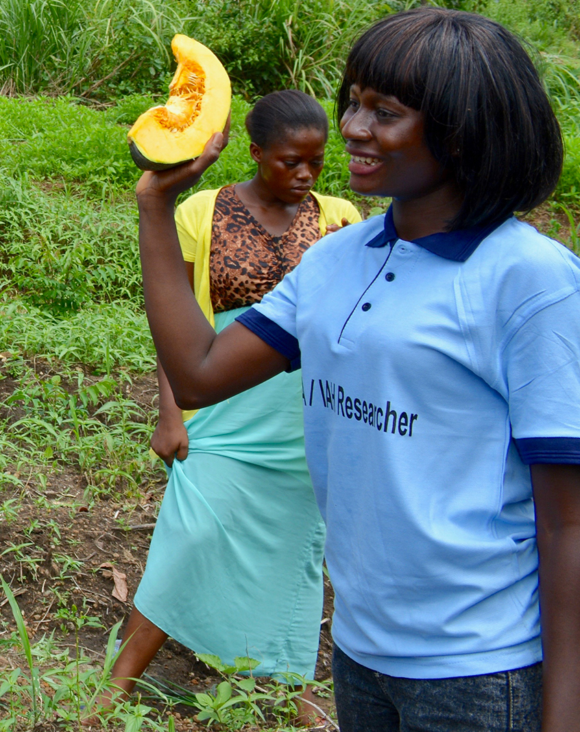 Yeanoh discusses the benefits of consuming Vitamin A rich foods by demonstrating with a pumpkin.