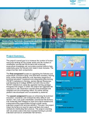 Aquaculture Technical, Vocational, and Entrepreneurship Training for Improved Private Sector and Smallholder Skills - Project Brief (January –December 2020)