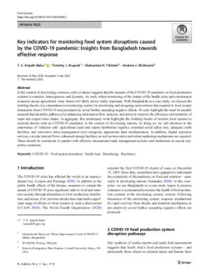 Key indicators for monitoring food system disruptions caused by the COVID-19 pandemic: Insights from Bangladesh towards effective response