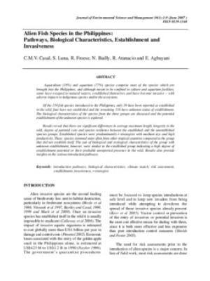 Alien fish species in the Philippines: pathways, biological characteristics, establishment and invasiveness