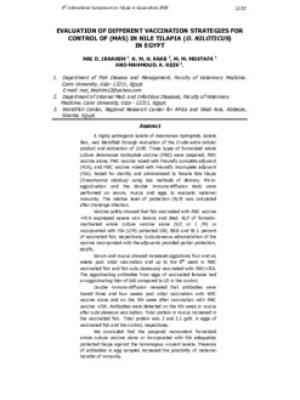 Evaluation of different vaccination strategies for control of (MAS) in Nile tilapia (O. niloticus) in Egypt