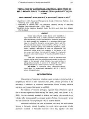 Prevalence of Aeromonas hydrophila infection in wild and cultured tilapia nilotica (O. niloticus) in Egypt