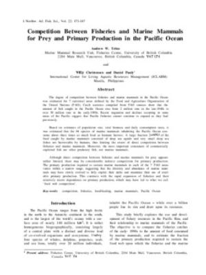 Competition between fisheries and marine mammals for prey and primary production in the Pacific Ocean