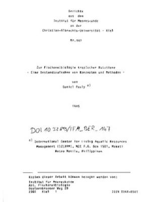Zur Fischereibiologie tropischer Nutztiere: Eine Bestandsaufnahme von Konzepten und Methoden