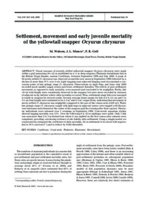 Settlement, movement and early juvenile mortality of  the yellowtail snapper Ocyurus chrysurus