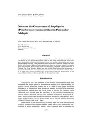 Notes on the occurrence of Amphiprion (Perciformes: Pomacentridae) in Peninsular Malaysia