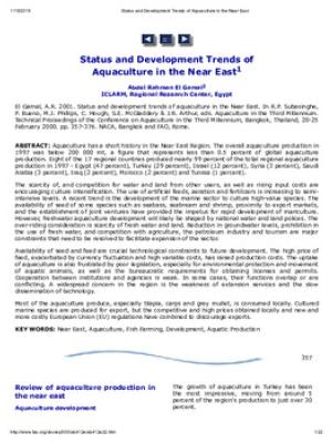 Status and development trends of aquaculture in the near east