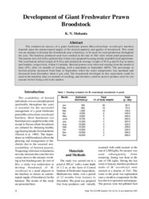 Development of giant freshwater prawn broodstock