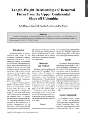 Length-weight relationships of demersal fishes from the upper continental slope off Colombia