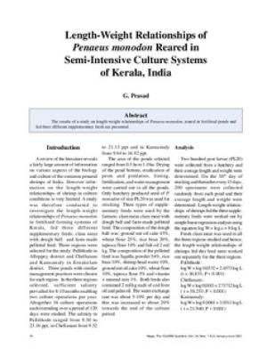 Length-weight relationships of Penaeus monodon reared in semi-intensive culture systems of Kerala, India