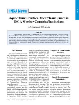 Aquaculture genetics research and issues in INGA member countries/institutions