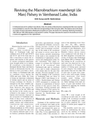 Reviving the Macrobrachium rosenbergii (de Man) fishery in Vembanad Lake, India