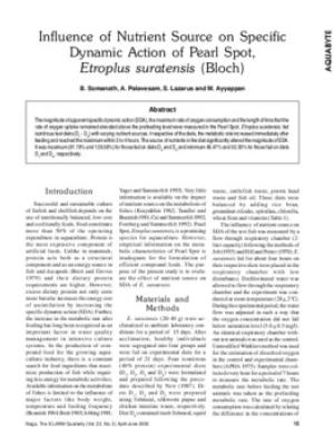 Influence of nutrient source on specific dynamic action of Pearl Spot, Etroplus suratensis (Bloch)