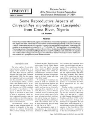 Some reproductive aspects of Chrysichthys nigrodigitatus (Lacépède) from Cross River, Nigeria