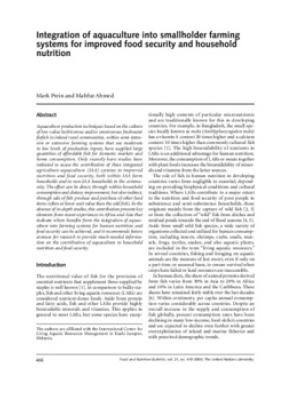 Integration of aquaculture into smallholder farming systems for improved food security and household nutrition