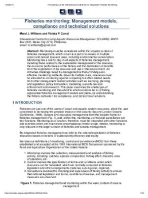 Fisheries monitoring: management models, compliance and technical solutions
