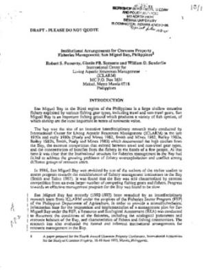 Institutional arrangements for common property fisheries management: San Miguel Bay, Philippines