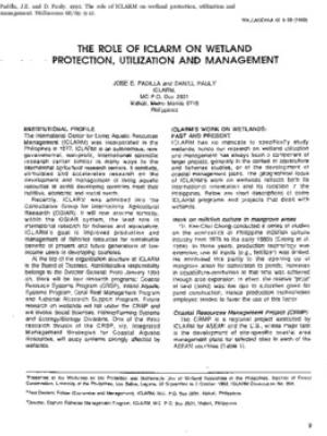 The role of ICLARM on wetland protection, utilization and management