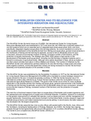 The WorldFish center and its relevance for integrated irrigation and aquaculture