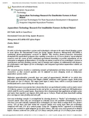 Aquaculture technology research for smallholder farmers in rural malawi