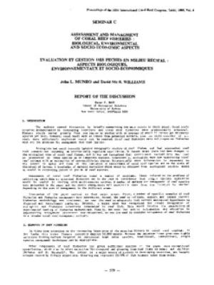 Assessment and management of coral reef fisheries: biological, environmental and socio-economic aspects