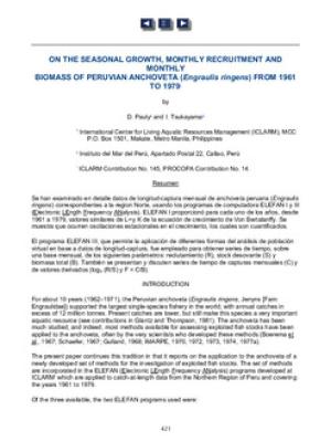 On the seasonal growth, monthly recruitment and monthly biomass of Peruvian anchoveta (Engraulis ringens) from 1961 to 1979