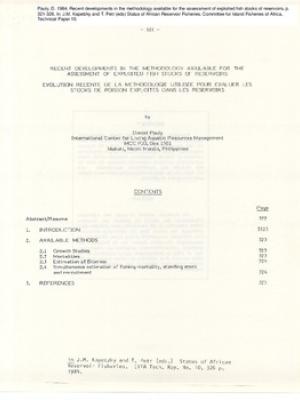 Recent developments in the methodology available for the assessment of exploited fish stocks of reservoirs