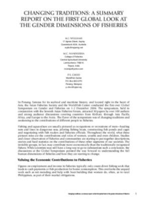 Changing traditions : a summary report on the first global look at the gender dimensions of fisheries