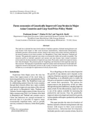 Farm-economics of genetically improved carp strains in major Asian countries and carp seed price policy model