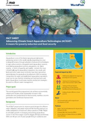 Advancing Climate Smart Aquaculture Technologies (ACliSAT). A means for poverty reduction and food security