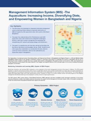 Management Information System (MIS) -The Aquaculture: Increasing Income, Diversifying Diets, and Empowering Women in Bangladesh and Nigeria