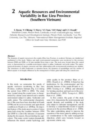 Aquatic resources and environmental variability in Bac Lieu Province (Southern Vietnam)